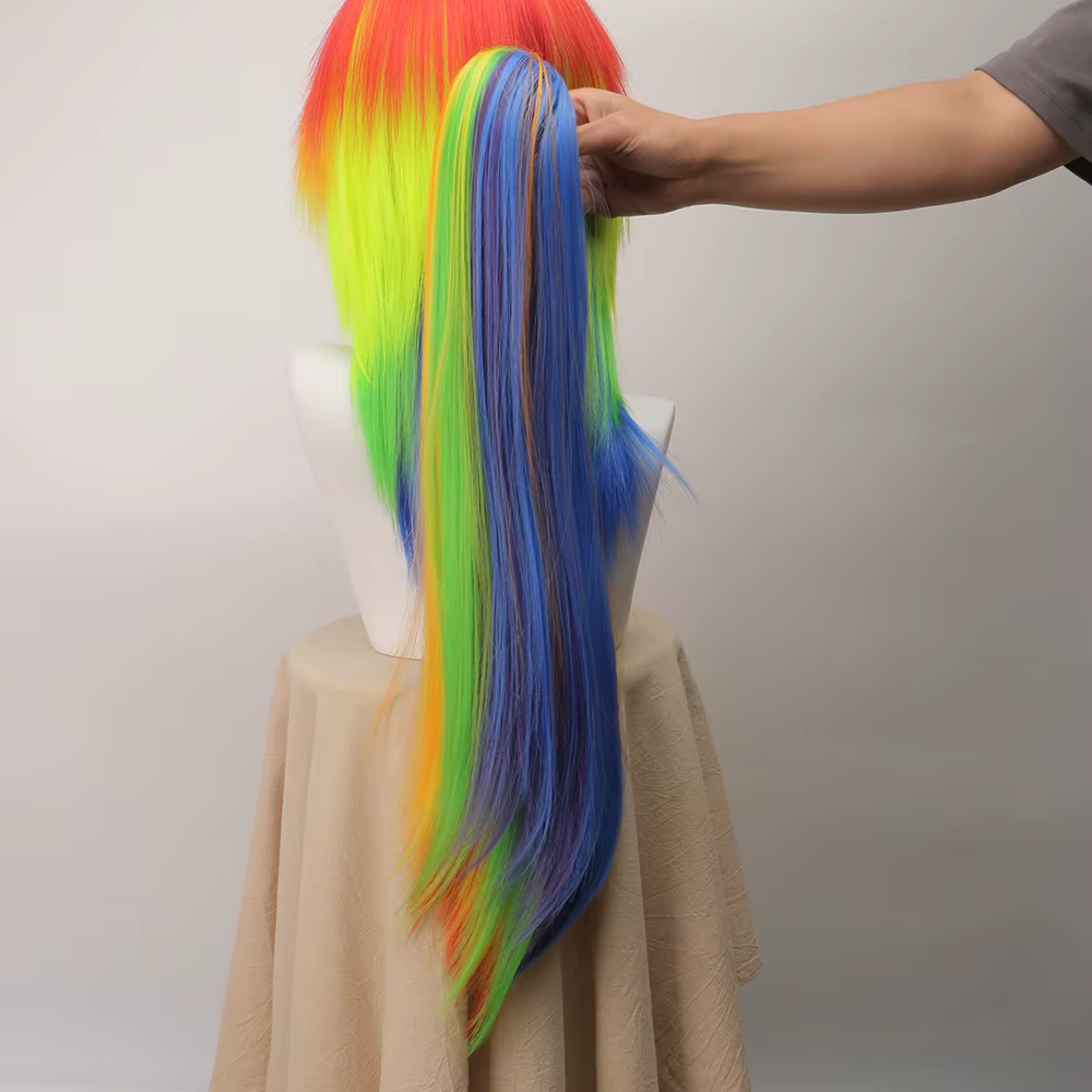 Perruque synthétique longue et lisse arc-en-ciel Dash, perruque de Cosplay multicolore pour Costume d'halloween, fête de noël