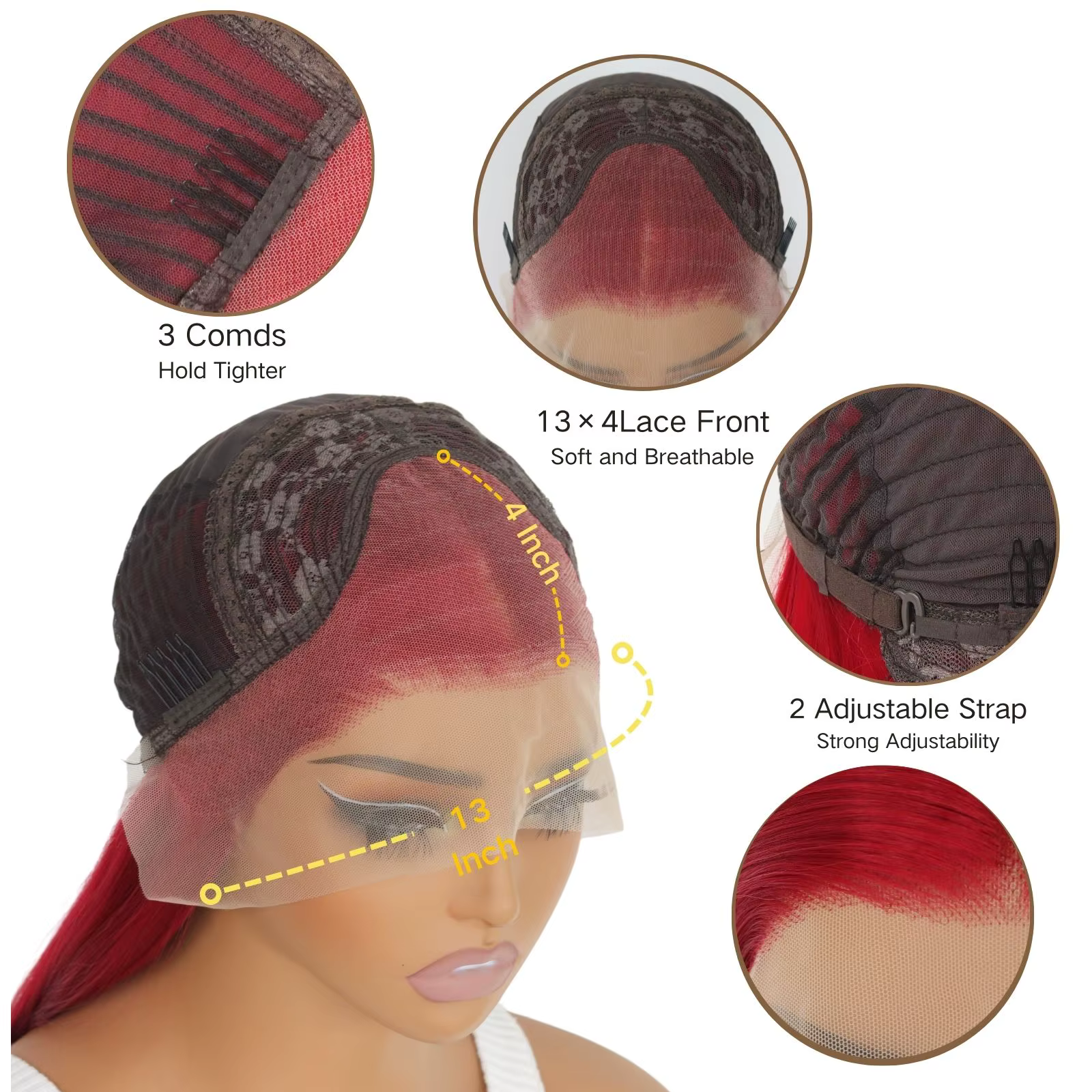 Perruque Lace Front Wig Synthétique Rouge Bordeaux