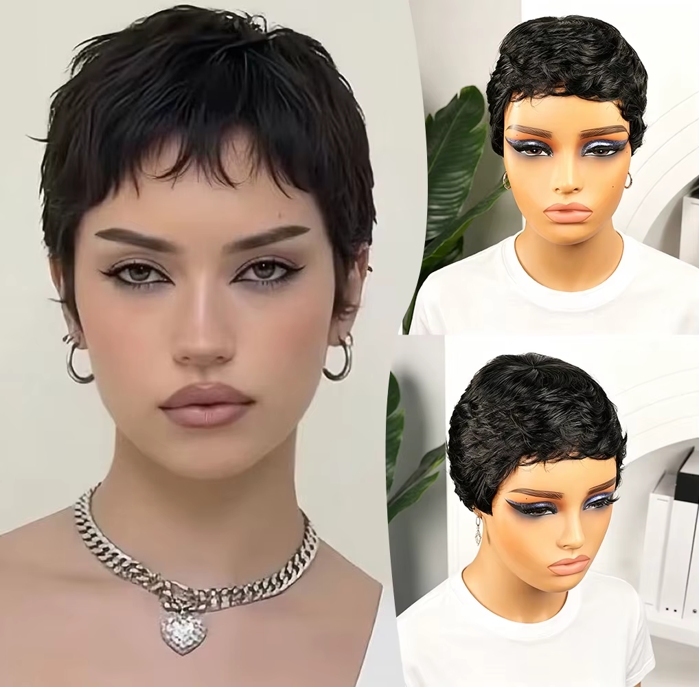 Perruque Pixie Noire Tendance Naturelle pour Femme