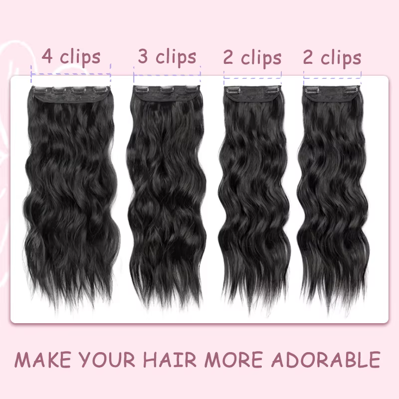 Extensions capillaires synthétiques noires épaisses à clips