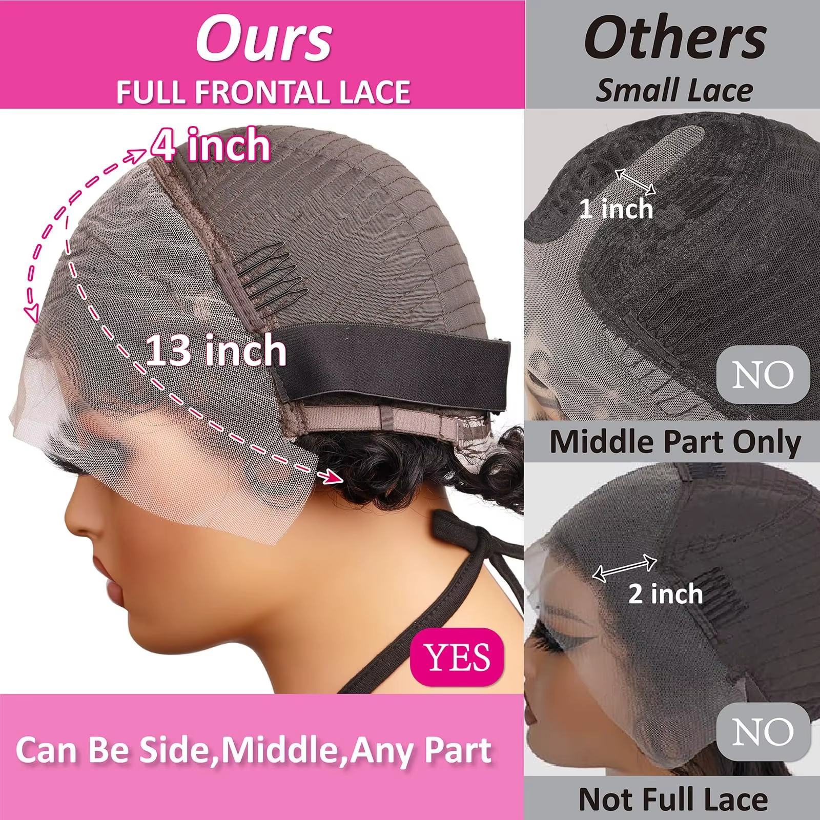 Perruque brésilienne Remy Deep Wave Pixie Cut 13x4 Lace Front