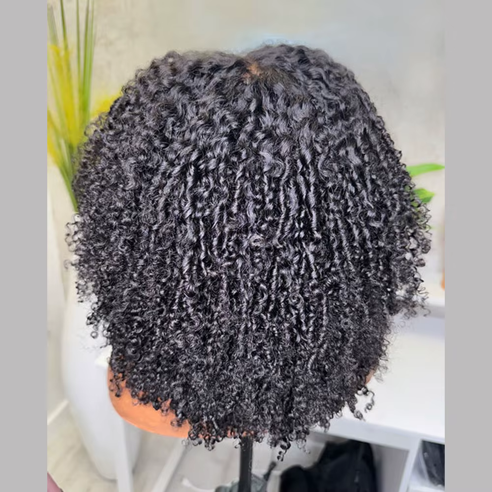 Wear And Go perruque sans colle avec ligne de cheveux ventilée 7x5 HD dentelle fermeture perruques crépus bouclés court
