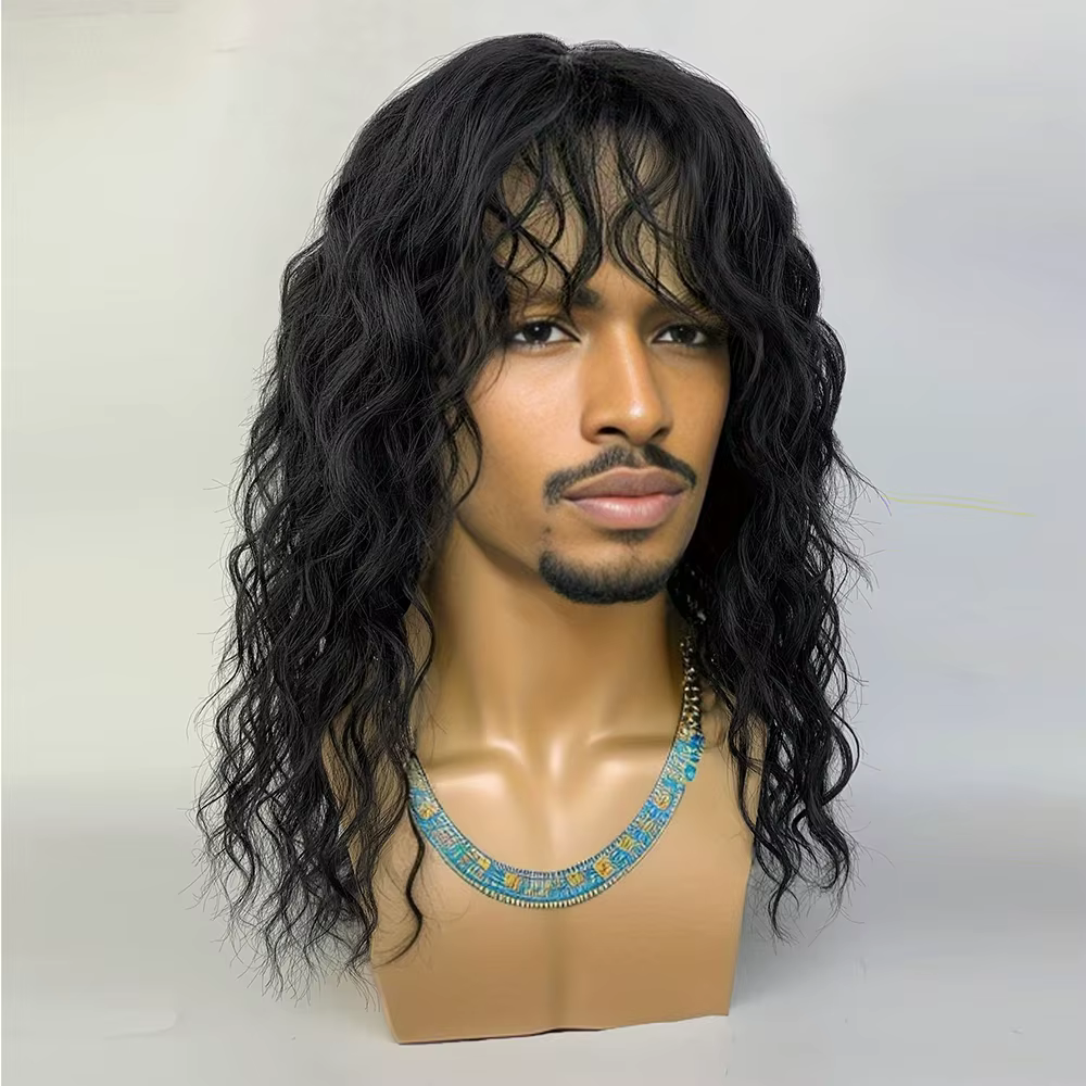 Perruque Synthétique Longue Bouclée pour Homme