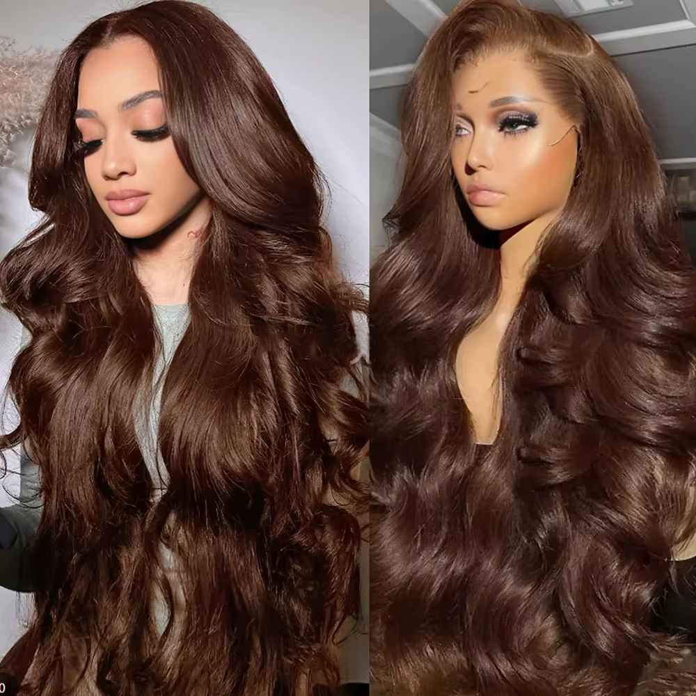 Perruques AMZhair Châtain Chocolat Cheveux Humains Ondulés Dentelle Transparente HD Perruque Frontale 13X4 13X6 Pour Femmes Noires