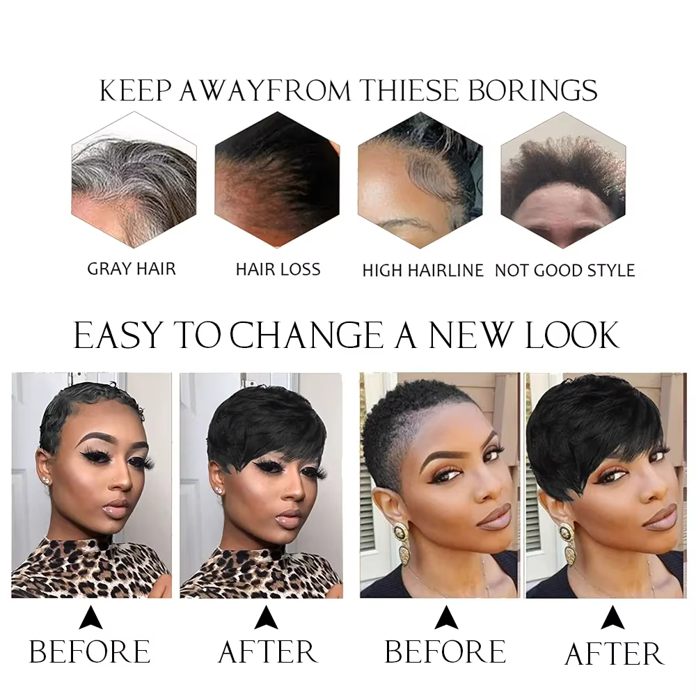 Perruques de cheveux humains courts coupe lutin droite perruque bresillienne pour les femmes noires
