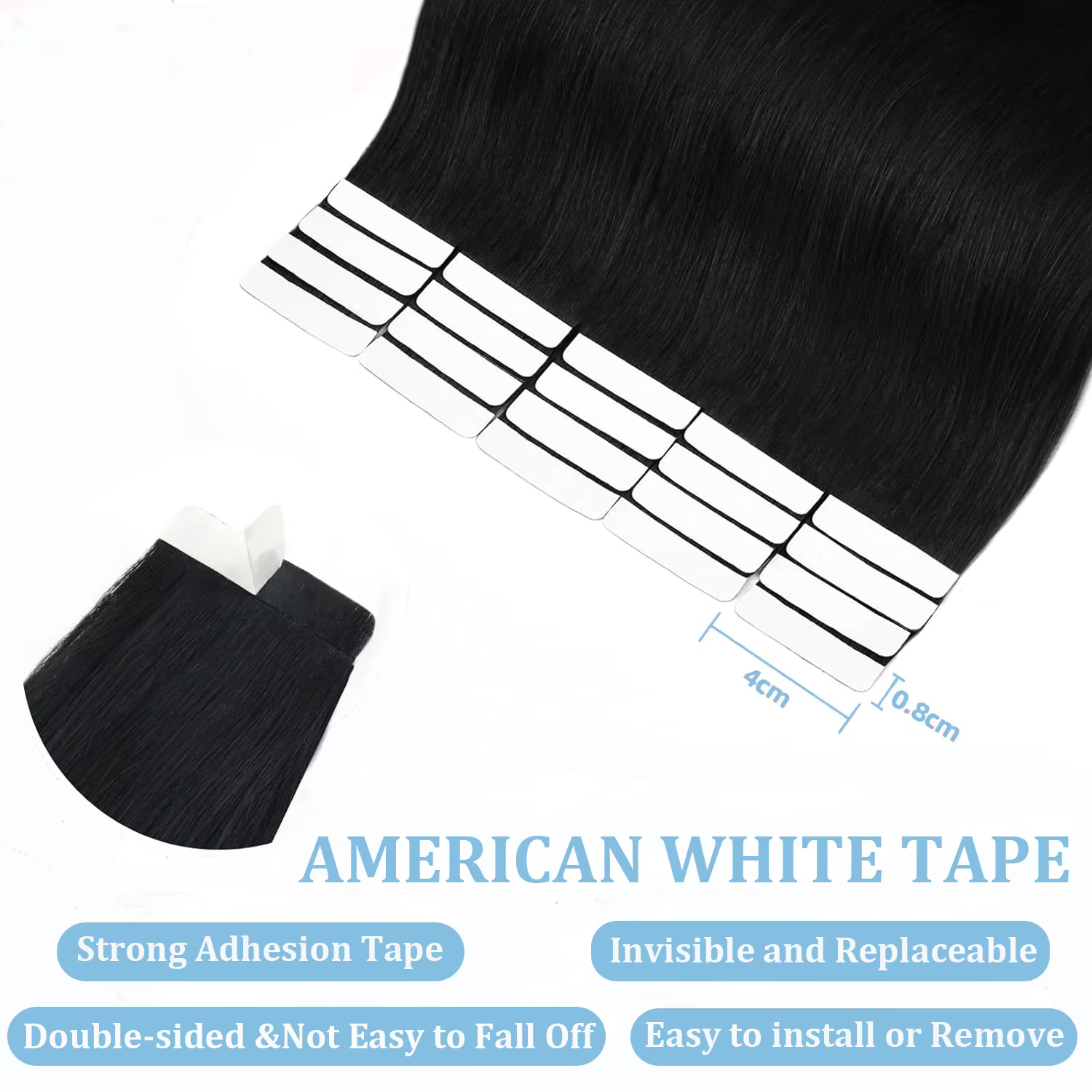 Extensions de Cheveux Humains Raides Naturels 1B