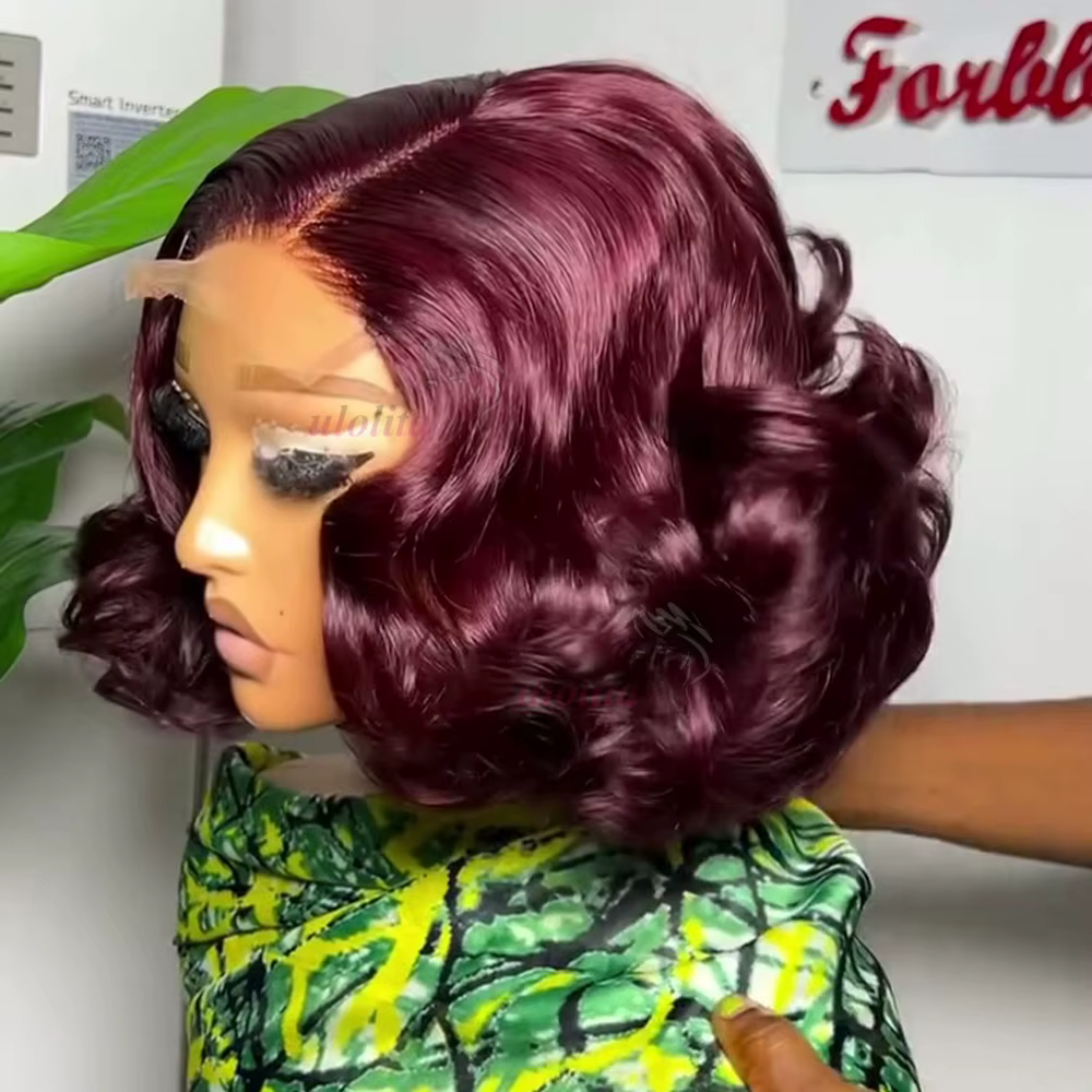 Perruque Lace Frontal Wig sans colle bouclée et rebondissante T1B/99J bordeaux
