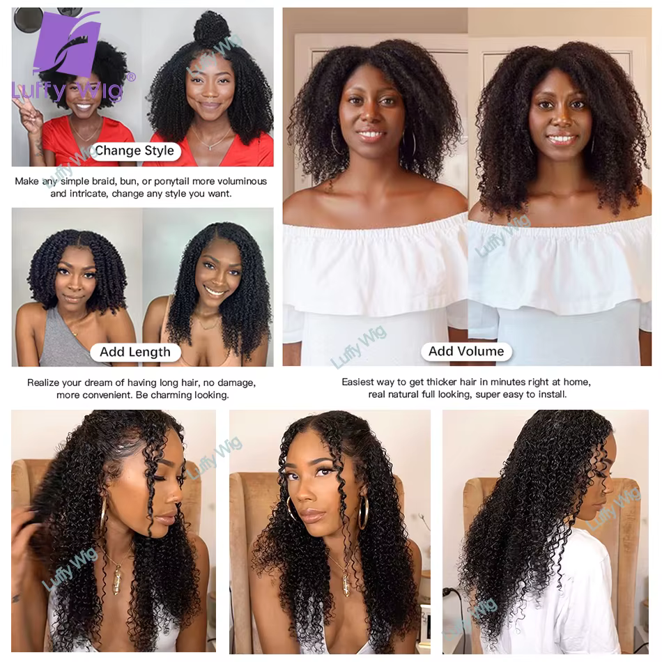Sans couture pu 3c 4a Afro crépus bouclés pince dans les Extensions de cheveux humains Remy brésilien
