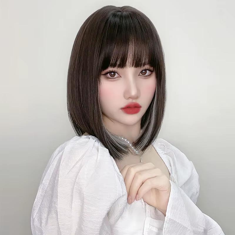 Perruque femme cheveux courts raides, effet ombré, couleur teintée, cheveux synthétiques en fibre de soie haute température, ensemble complet