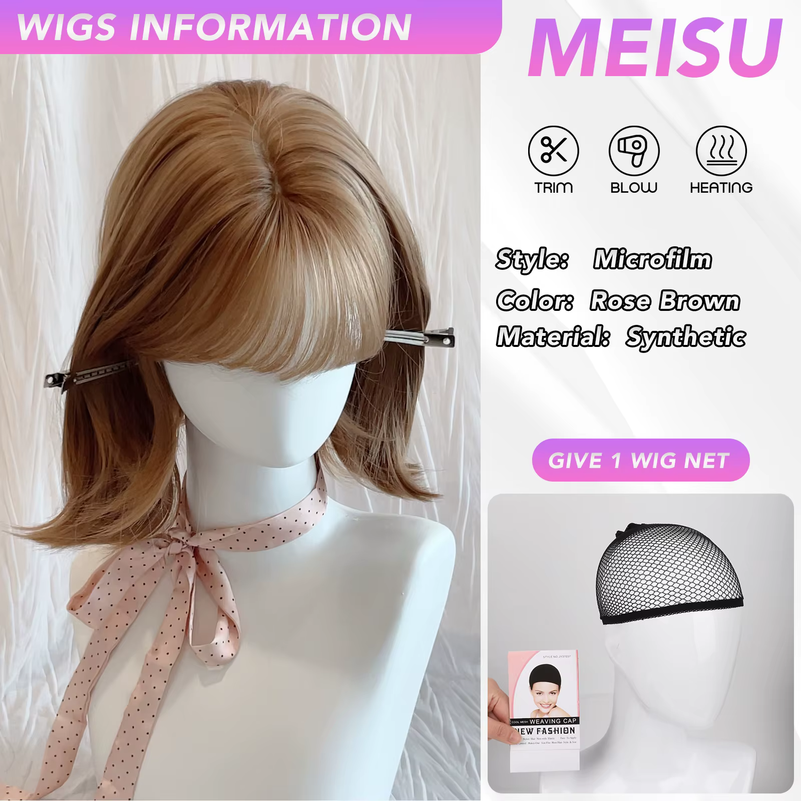 MEISU – perruque synthétique courte en microfilm de 12 pouces