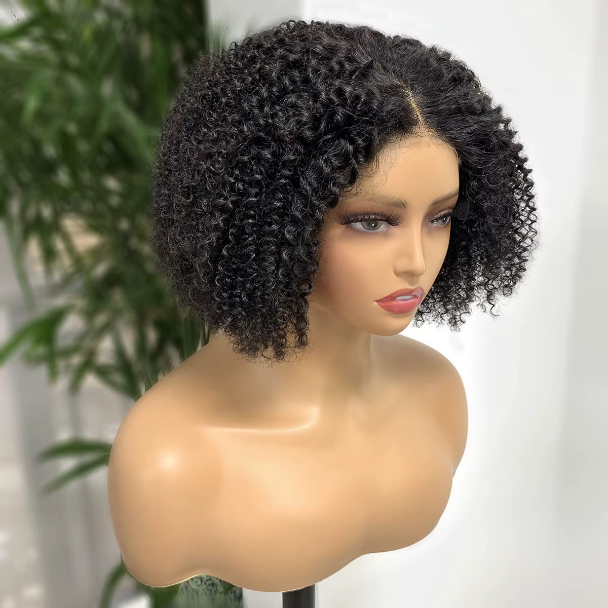 Crépus bouclés Bob perruque cheveux humains 180% densité 4x4 dentelle avant perruques