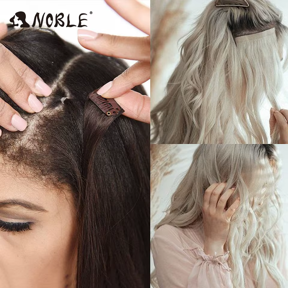 Noble cheveux synthétiques pince Extensions