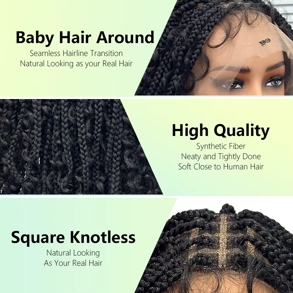 Boho boîte sans noeuds perruques tressées pleine Double dentelle courte tresse perruque pour les femmes noires cheveux