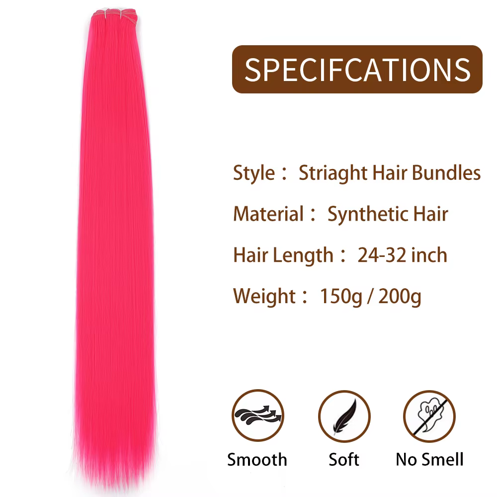 Extensions de Cheveux Synthétiques Naturels Yaki Rose Fantaisie 30 Pouces Lisses Comme des Baguettes 150g 200g Couleur Châtain Orange Cuivré