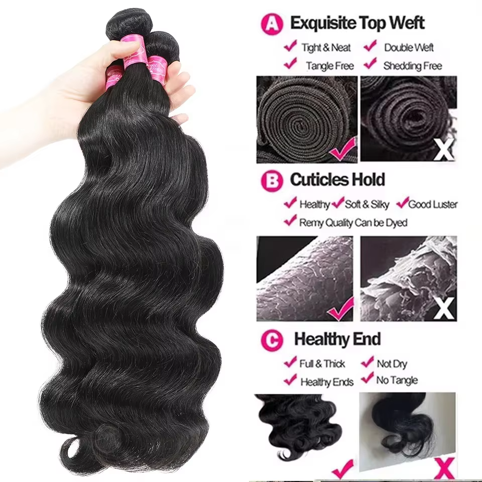 Extensions de cheveux humains vierges bruts Remy