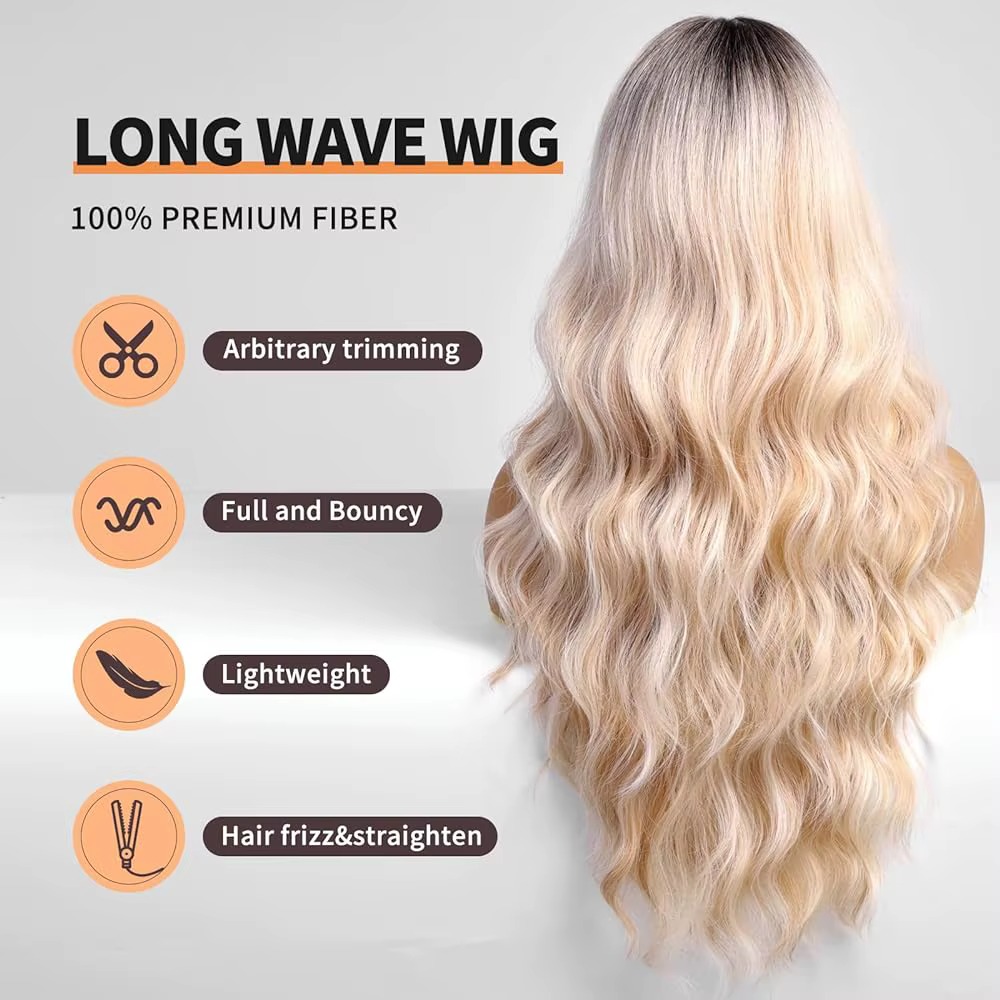 Perruques synthétiques longues blondes ombrées brunes