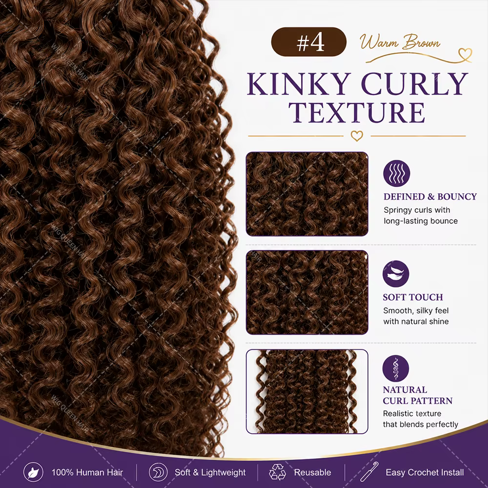 Extensions de cheveux humains bouclés bruns à ondulations profondes