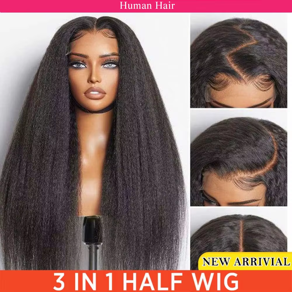 Demi-perruque de cheveux humains 3 en 1