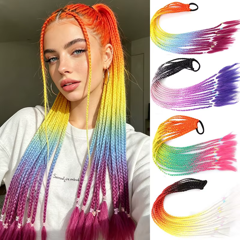 Extensions de cheveux tressées arc-en-ciel ombrées pour femmes