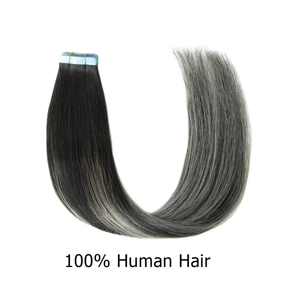 Extensions de Cheveux Humains Lisses Gris Ombré