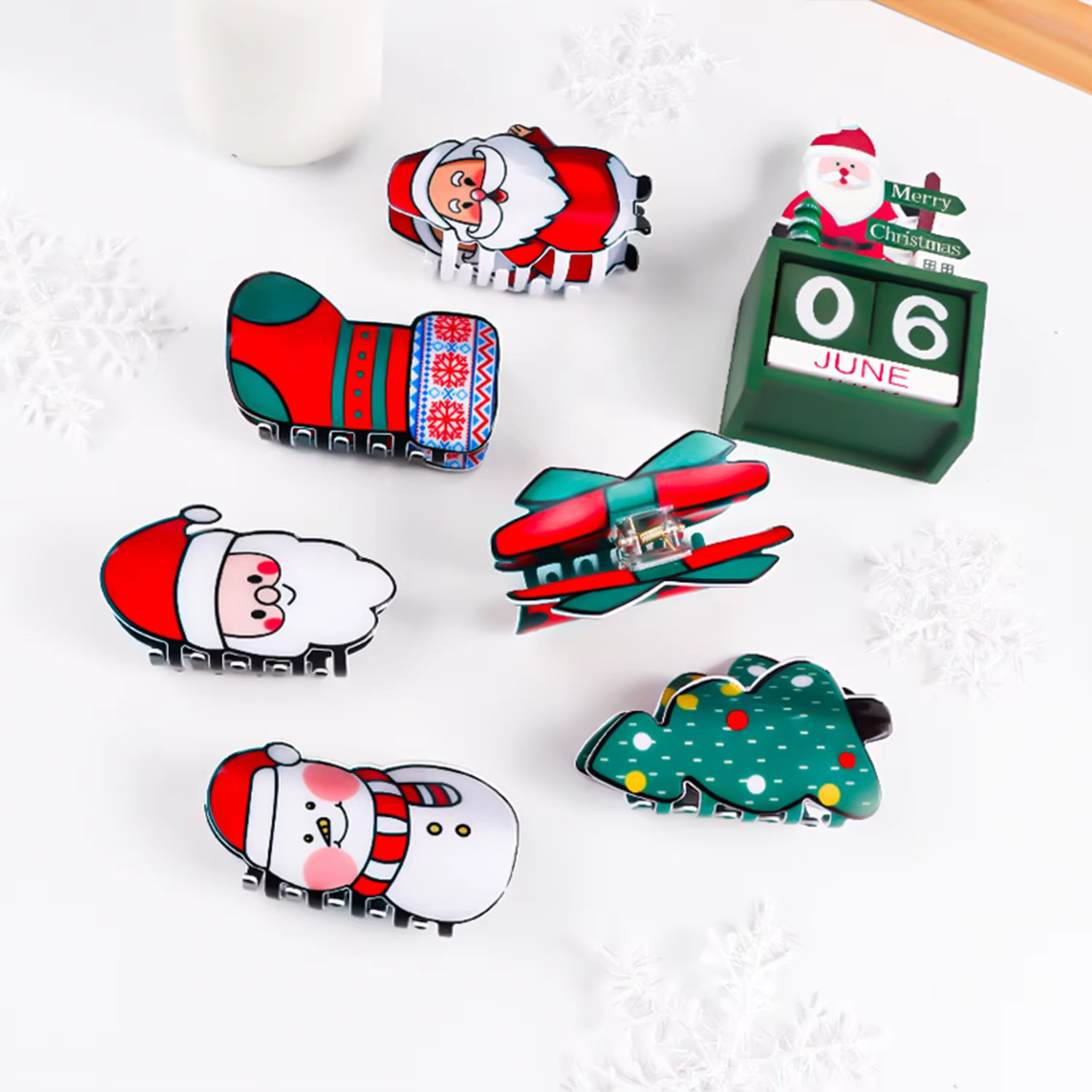 Pince à Cheveux Imprimée Père Noël et Bonhomme de Neige