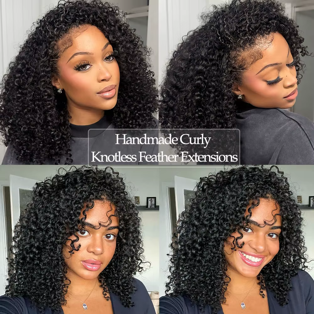 Extensions de cheveux humains bouclés afro kinky birmanes, pré-séparées, sans nœuds, pour crochet, effet plume, 100 % cheveux humains