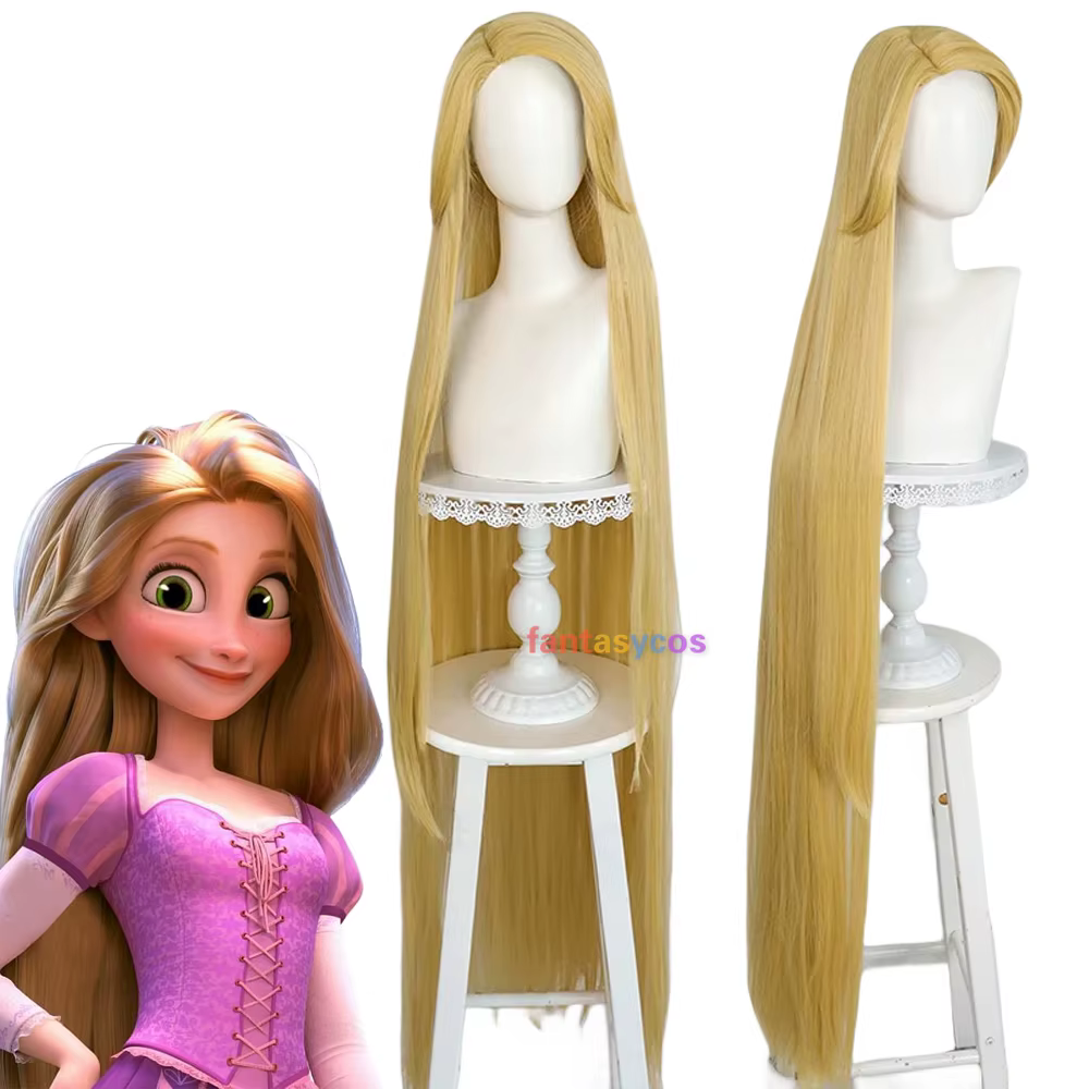 Raiponce Cosplay perruque film emmêlé princesse longue Blonde droite résistant à la chaleur cheveux Halloween Costume jeu de rôle perruques