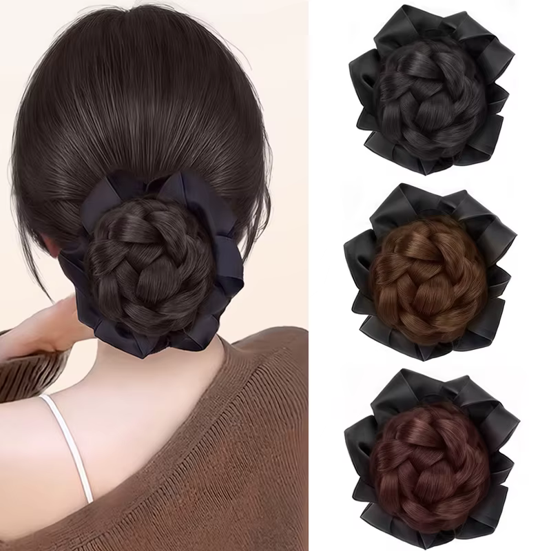 Extensions de chignon tressées synthétiques
