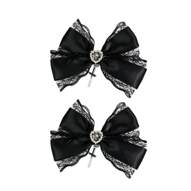 77He en dentelle cheveux coulins noirs Clip coiffure Clip Clip Balletcore