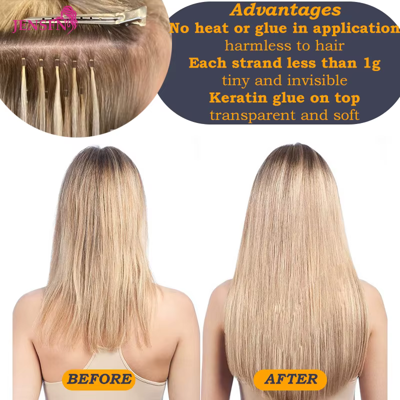 JENSFN I pointe Extensions de cheveux 1g/brin 16 "-26" pouces Remy Fusion naturelle 100%