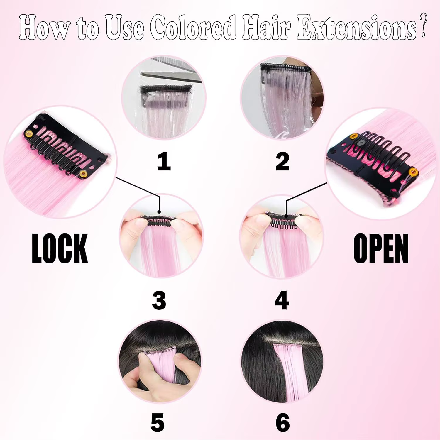 Extensions de cheveux synthétiques noires à clipser