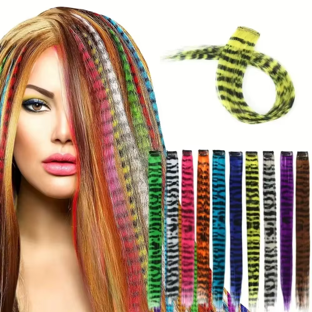 Extensions capillaires synthétiques lisses à Clip imprimé à rayures