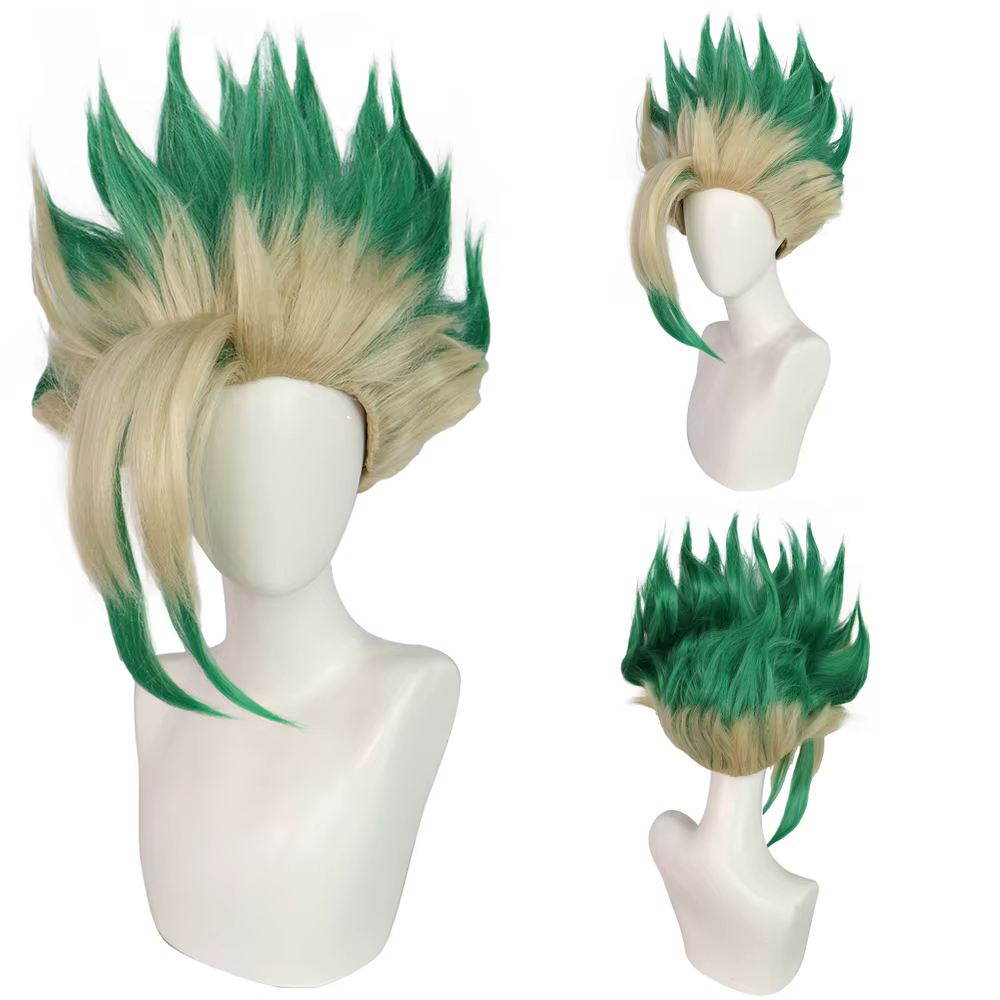 Anime Ishigami Senku ‌ ‌ Cosplay cheveux synthétiques Dr.Stone vert dégradé adapté aux fêtes quotidiennes jeu de rôle
