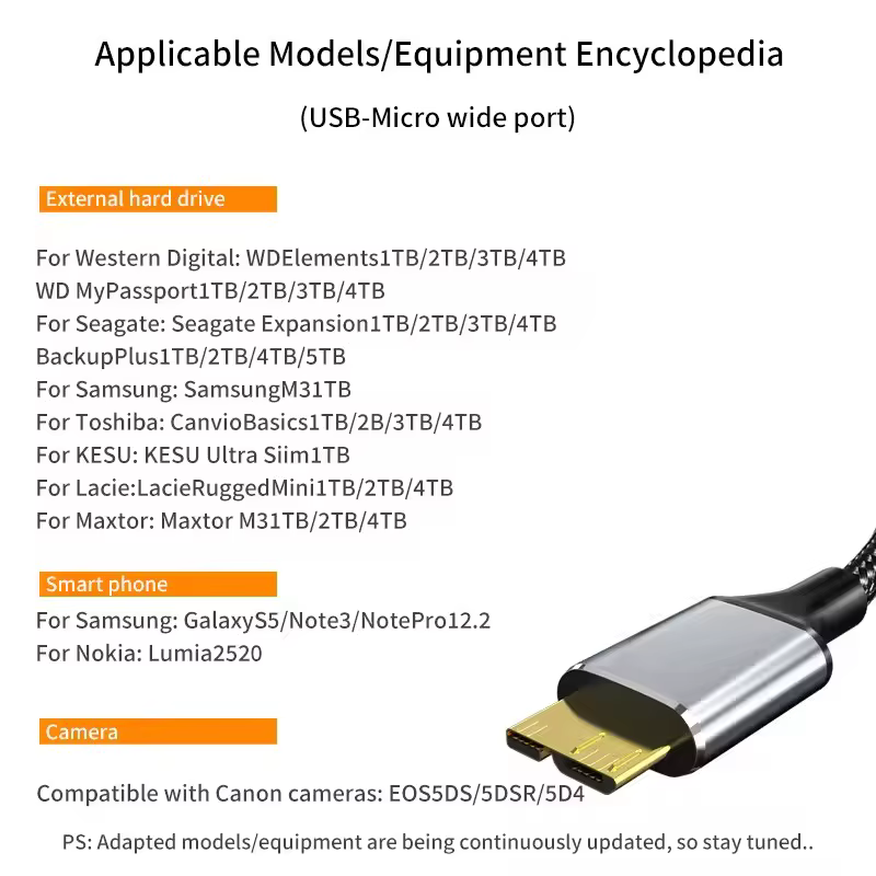 Câble de disque dur externe USB3.0 Type A vers Micro B, 5Gbps, cordon de synchronisation de données rapide, câble Micro B USB3.0 HDD pour Samsung Toshiba