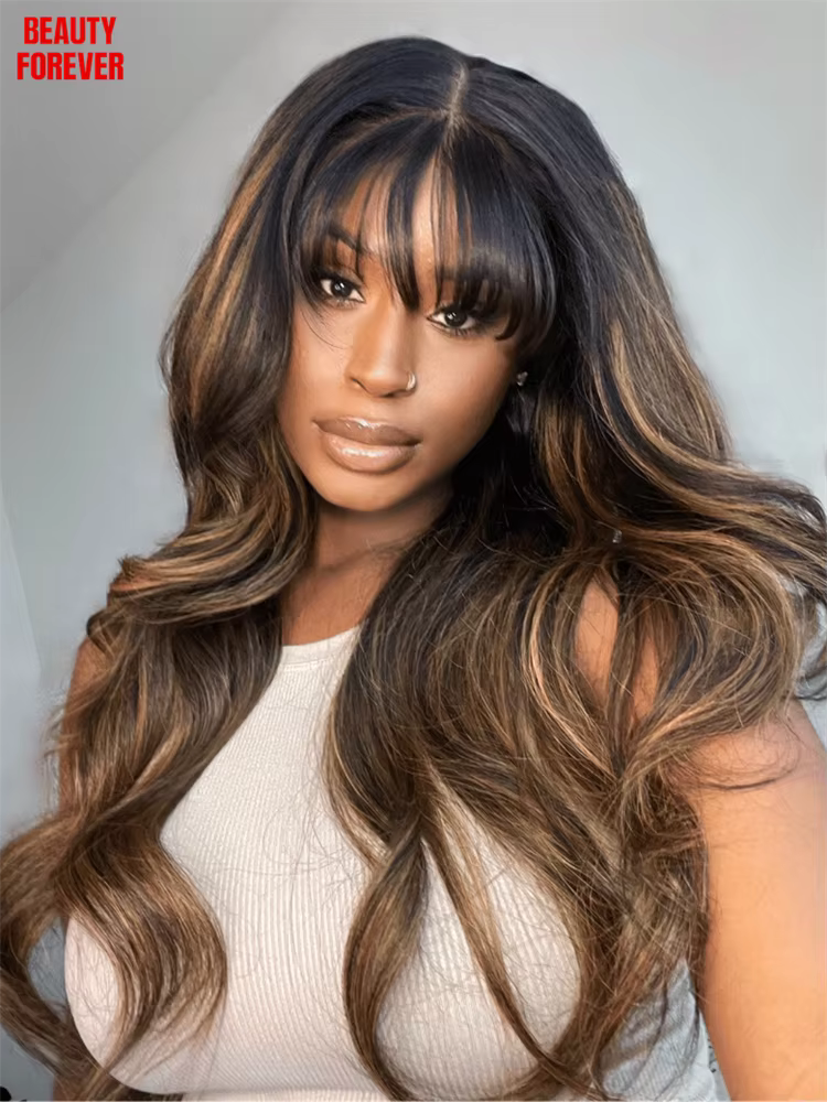 Beautyforever 13x4 Pré-tout ™ Perruque frontale en dentelle Balayage brun met en évidence moelleux vague lâche rideau