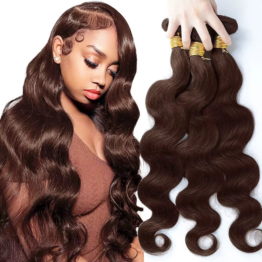 # 4 Bundles de Cheveux Humains Ondulés Brun Foncé 1/3 Pièces