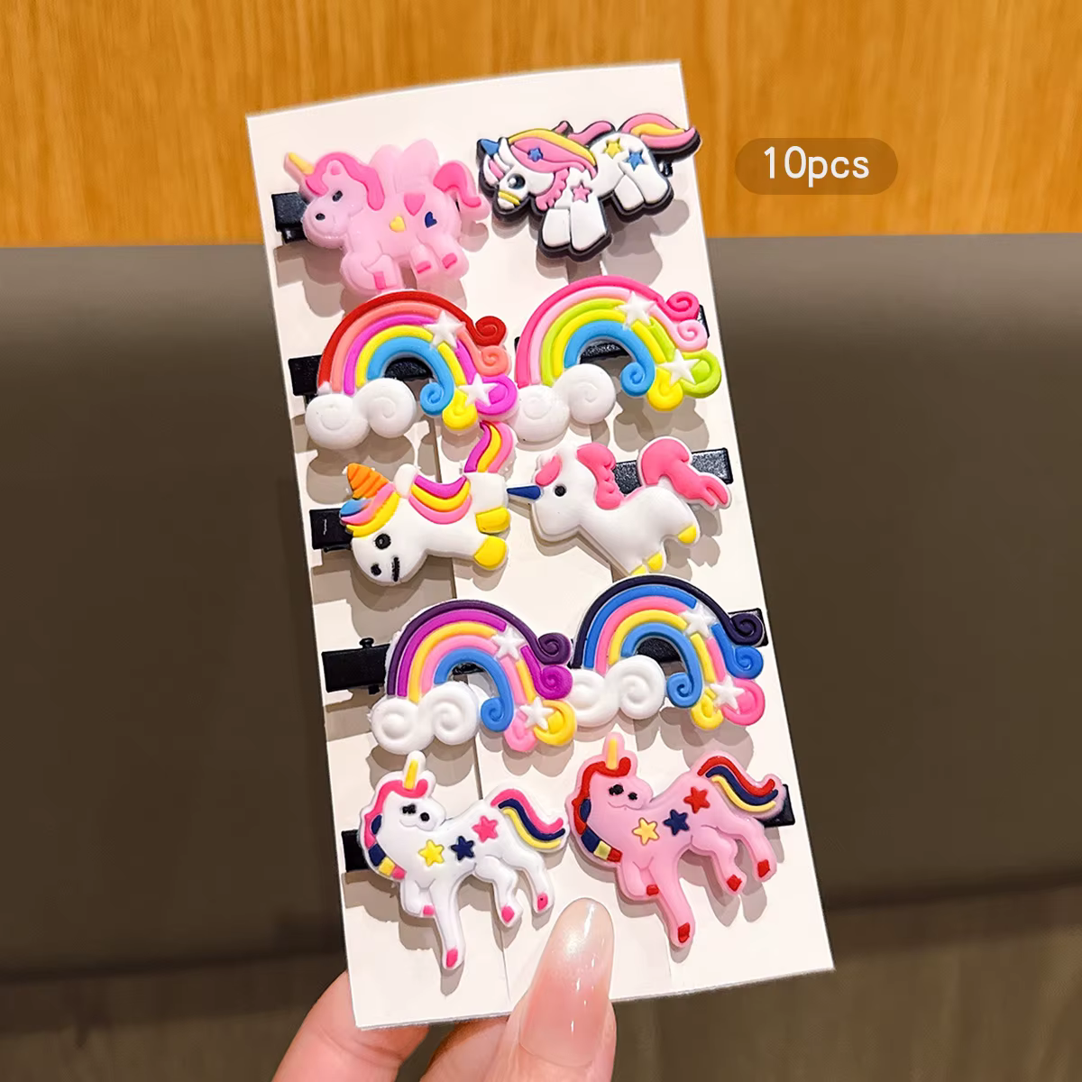 10 pinces à cheveux poney arc-en-ciel