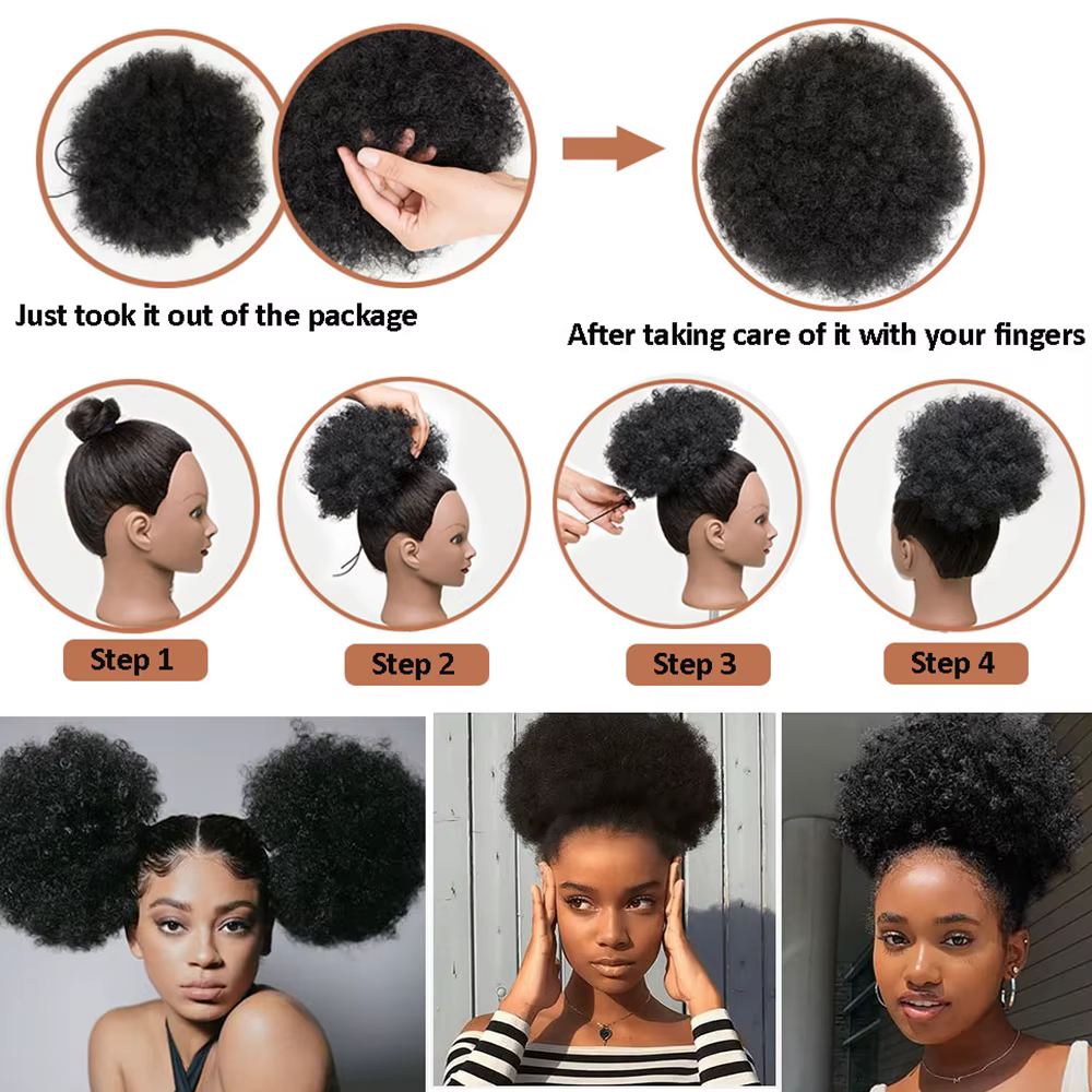 Queue de cheval synthétique Afro Puff pour femmes noires