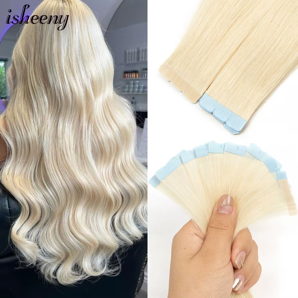 Extensions de cheveux humains sans couture, mini ruban adhésif, cheveux raides naturels, couleur blonde, 12-24 pouces, 10 pièces/paquet