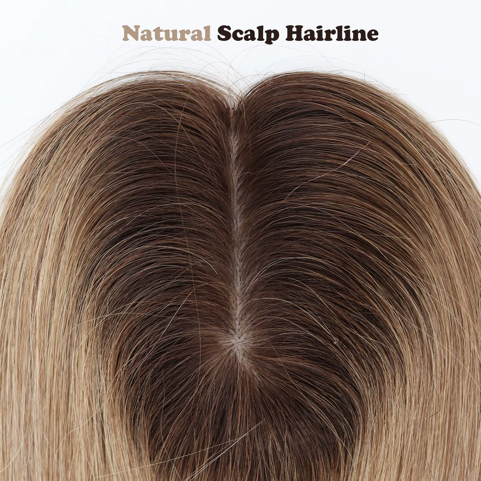 Topper capillaire 14 pouces ombré blond avec base en soie et clips
