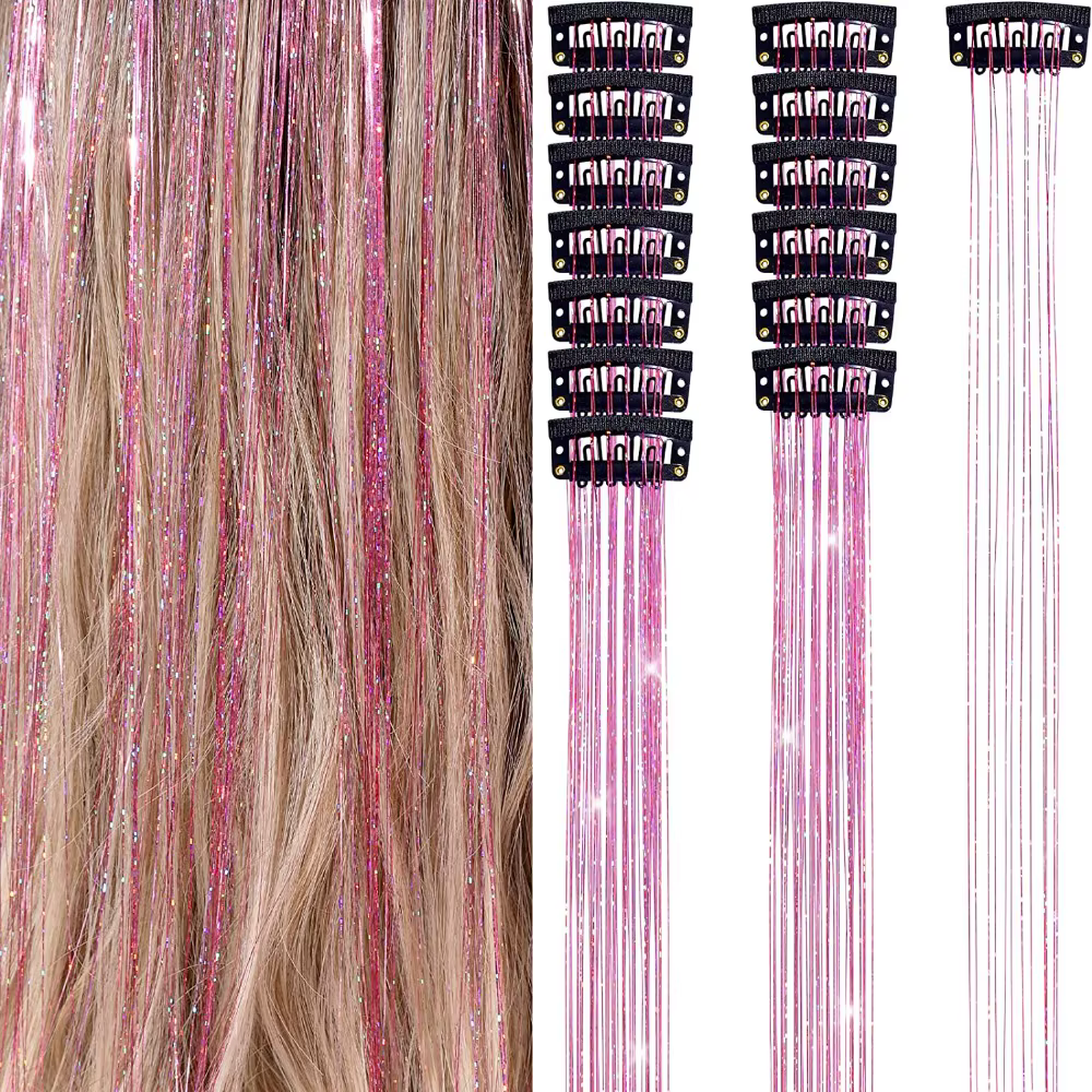 Extensions de cheveux à clipser tendance, mèches colorées brillantes, cheveux de fée, mèches longues et lisses pour filles