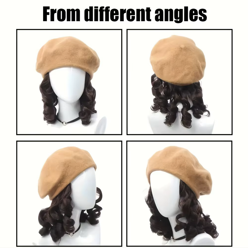 Perruque élégante pour femme avec chapeau béret et cheveux synthétiques courts bouclés - Polyvalente pour un usage