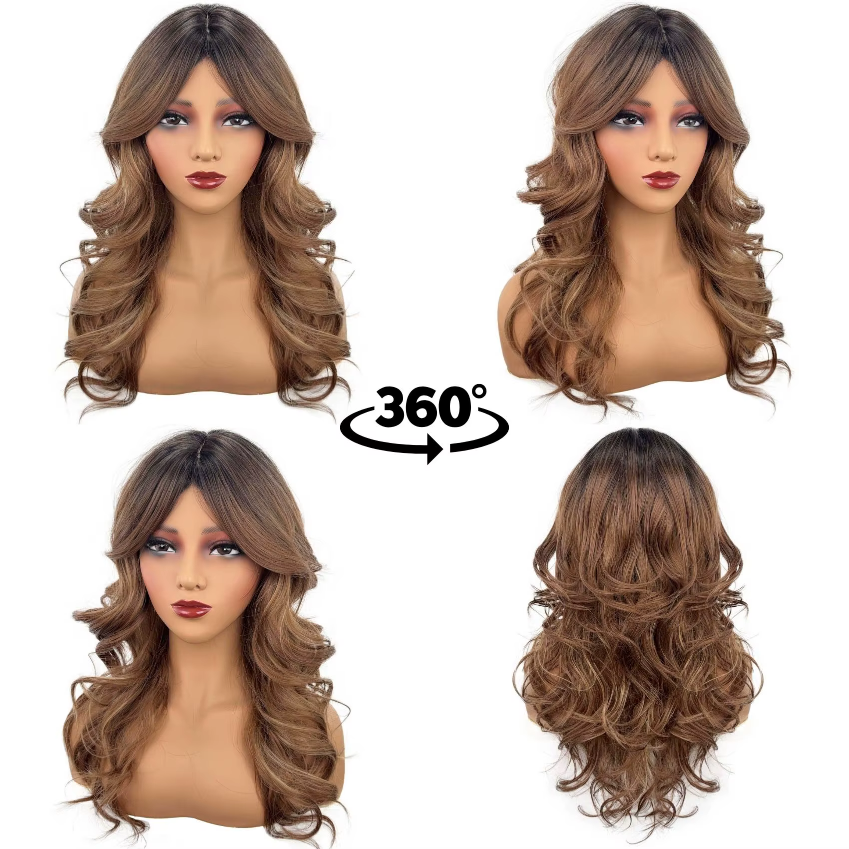 Perruque bouclée dégradée marron pour femme