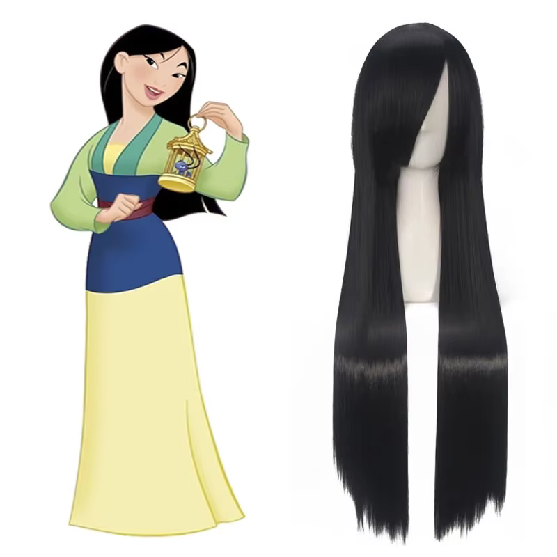 Anime Mulan Cosplay perruque 80 cm noir longue ligne droite princesse femmes filles perruques de cheveux synthétiques