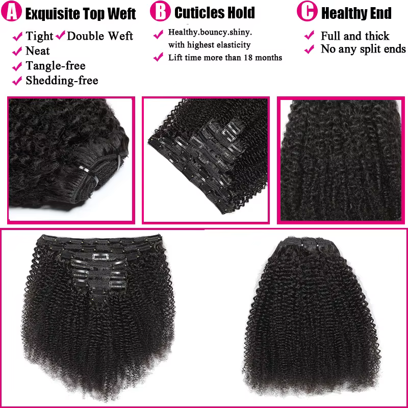 Extensions de cheveux bouclés afro kinky à clipser