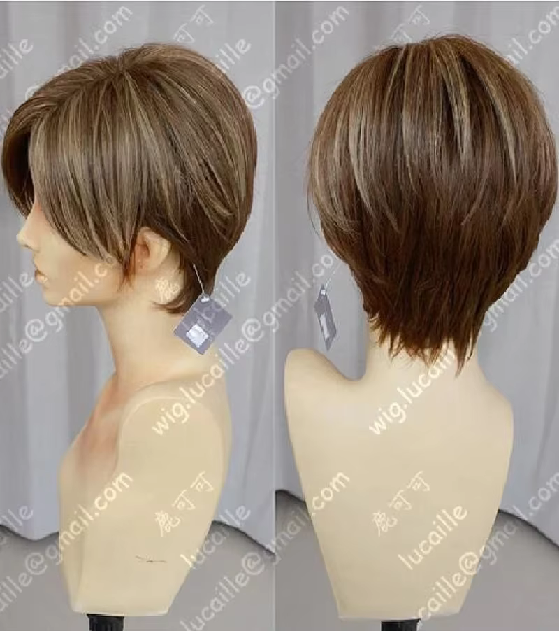 Film Biohazard Leon Scott Kennedy court couleur marron reflets style résistant à la chaleur perruques Cosplay Costume perruque