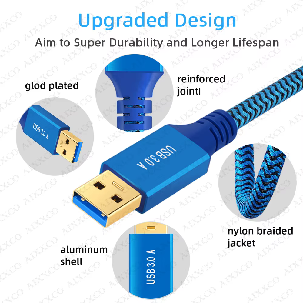 Câble d'extension USB AIXXCO USB 3.0 2.0, cordon d'extension de type A mâle vers femelle, câble de transfert de données pour PC TV, câble d'extension USB