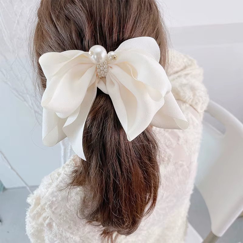 Pince à Cheveux Élégante en Satin de Couleur Unie pour Fille
