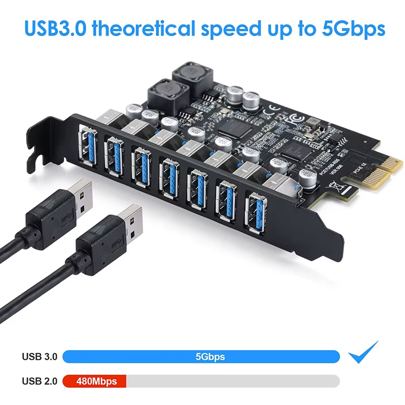 USB3.2 Gen1 5Gbps USB3.0 PCI Express multiplicateur PCI E à 7ports USB 3 Hub adaptateur d'extension carte PCI-E 1X contrôleur pour ordinateur de bureau