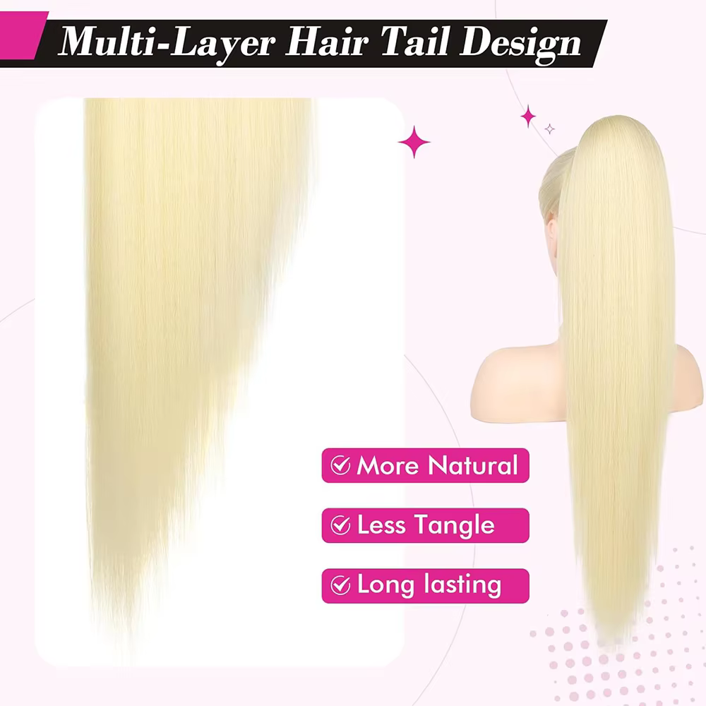 Extensions de cheveux humains queue de cheval longue et droite # 613 pince